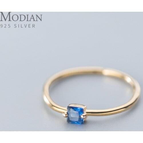 Modian Vintage Navy Blue Crystal Open Free Size Ring for Wome 925 Sterling Silver Gold Color Simple Wedding Ring Fine Jewelry