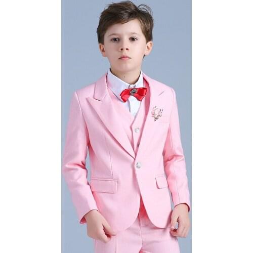 Boys Blazers Set Flower Boys Formal Dress Suit Outfits Children Blazer Pants Vest 3Pcs Sets Kids Wedding Party Costume