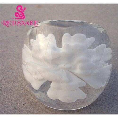 RED SNAKE Fashion Ring Handmade Transparent with white flower Murano Glass Rings