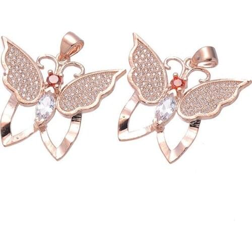 Copper Inlaid Zircon Butterfly Hollow Wings Charm Necklace CZ Pendant No Chain Handmade DIY New Fashion Jewelry Make Accessories