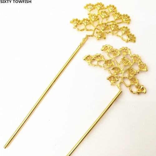 SIXTY TOWFISH 5 Pieces 64*159mm Metal Silver/Gold color/KC Gold Fancy Hair Stick Fashion Headwear For women Hair Accessries