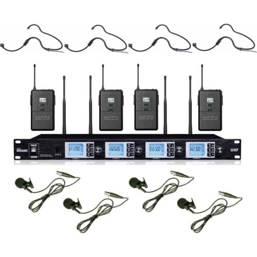 Bolymic UHF microfone 4 Channel microfono condensador Luxury Headset / Lavalier Lapel Microphone