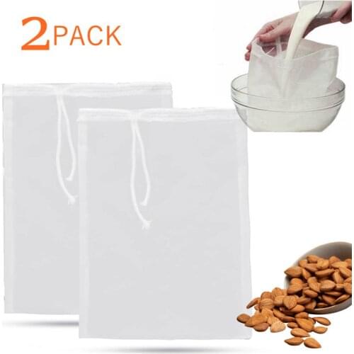 2 Pcs Of Nut Milk Bags For Straining Reusable Food Grade Nylon Nut Bag Soy Milk Juice Yogurt Coffee Filter Bags Brew Brewing