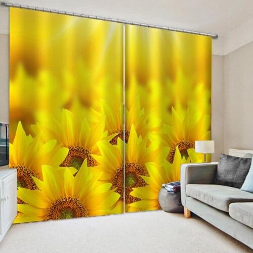 Fashion gold sunflower curtains 3D Window Curtains For Living Room Bedroom Customized size stereoscopic curtains