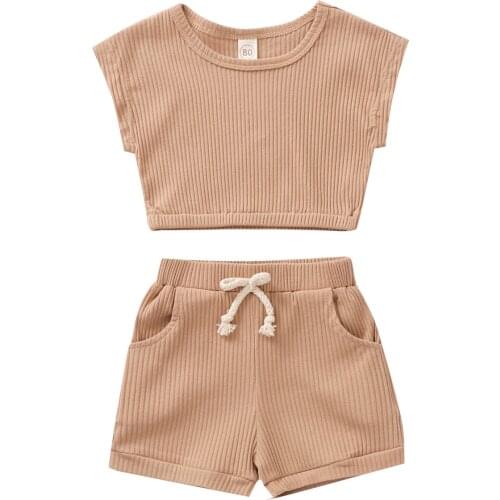 2Pcs Fashion 2021 Summer Newborn Toddler Baby Girls Boys Outfits Clothes Cotton Casual Sleeveless Knitted T-shirt+Shorts Pants