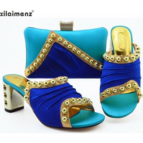 2019 Newest style purple African shoes and bag set high heels Italian slipper with matching bag best selling for ladies Party