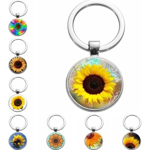 New Sunflower Time Gem Metal Keychain Hot Selling Glass Pendant Pendant Gifts in Europe and America