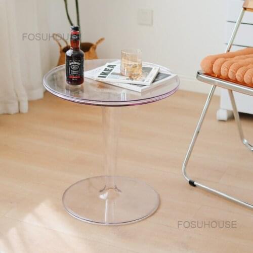 Nordic Simple Transparent Coffee Tables Circular Acrylic Side Table Designer Movable Plastic Coffee Table Living Room Furniture