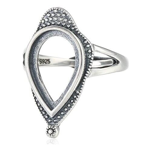 Ring Blank for 10x14mm Teardrop Cabochons Antique Style Ring Setting Thai Sterling Silver Adjustable Ring Base SR0405
