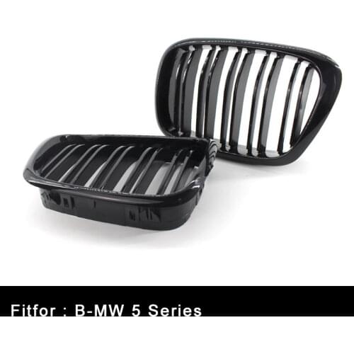 2PCS Gloss Black Double Slat Front Kidney Grilles for BMW 5 Series E39 99-03