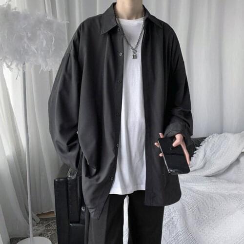 Shirt Mens Autumn Thin Coat Draping Solid Color Minimalist Long Sleeve Top Young Hong Kong Style Loose and Handsome White Shirt