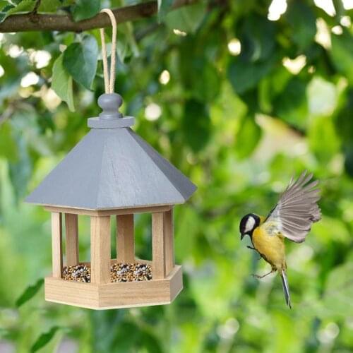 Garden Window Hanging Bird Feeder House Wooden Birdhouse Parrot Cage Bird Seeds Food Feeder Ornaments Home Yard Decor Outdoor