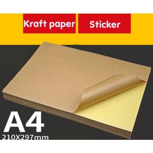 A4 Kraft Sticker Writing Carton Color Inkjet Laser Printing Self-adhesive Adhesive Leather Label Sticker Yellow Paper 100 Pieces