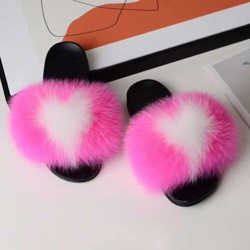 Woman Fluffy Raccoon Fur Shoes Womens Furry Fur Slippers Ladies Real Fox Fur Sandals Female Home Luxury Plush Slides Summer