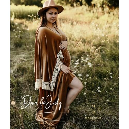DON&JUDY Boho Velvet Maternity or Non Maternity Dresses Pregnancy Photography Dress Maternity Gown Pregnant Women Photo Shoot
