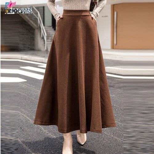 A Line Winter Skirts Women Hot Warm Design Elegant Lady Office Long Skirt Plaid Printed Elastic High Waist Skirts Woolen Skirt