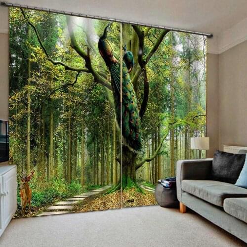 Green curtains forest peacock curtain 3D Curtain Luxury Blackout Window Curtain Living Room Blackout curtain