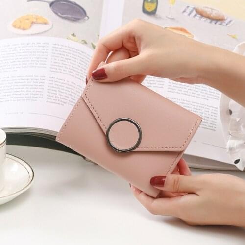 Womens Wallet Short Solid Color Fashion Hasp Female Tri-fold Leather Coin Purses Ladies Card Holder Clutch Phone Bag Money Clip