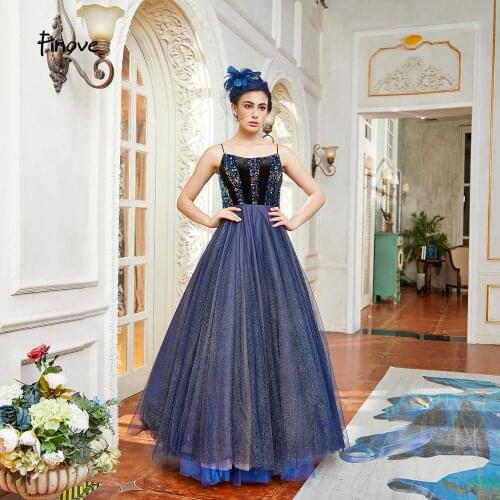 Finove 2020 Navy Blue Prom Dress A-Line Elegant Beading A Line Formal Long Dress Gowns Robe De Soiree
