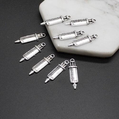 10pcs retro 9*30mm syringe pendant ancient silver alloy DIY jewelry accessories