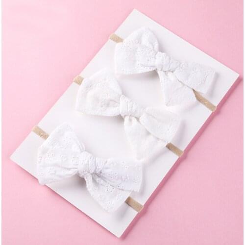 12 pcs/lot , Lace Eyelet Hand Tied Bow Nylon Headbands or hair clips, School girls bow headbands, Baby Shower Gift