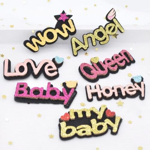 12Pcs "Wow Honey Queen Love Angel Baby My Baby" Text Applique for DIY Christmas Headwear Hair Clips Hoop Sticker Accessories L39