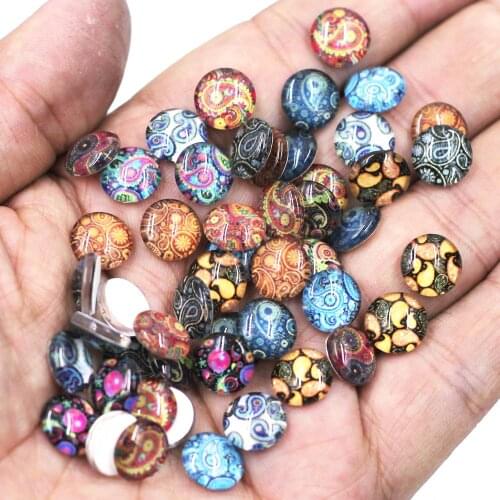 20 Mixed Vector Pattern Glass Cameos Cabochons Round Domes Flatback 10mm DIY Embellishment Scrapbook Handbag Crafts Accessories