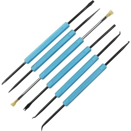 6 Pieces Double Sided Soldering Assist Aid Electronic Repair Tools Welding Accessory Kit with Blue Hex Handle Grip