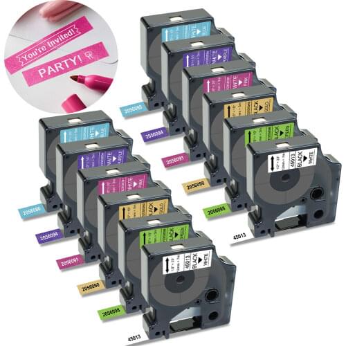 Absonic 12PK Mixed Set 45013 2056086 2056090 2056091 2056094 2056098 12mm Glitter Labeling Tape for DYMO D1 LabelManager 160