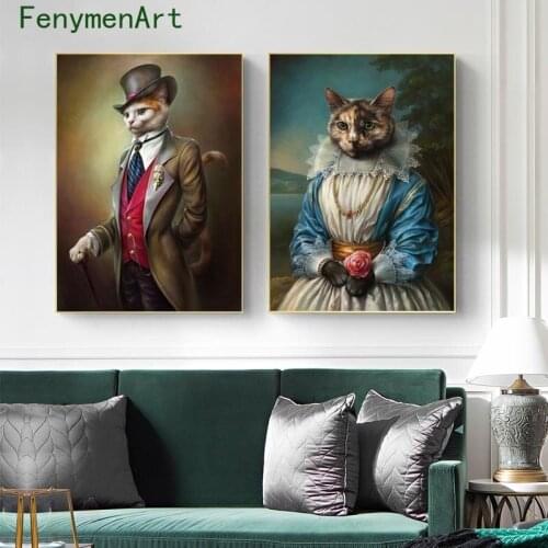 Abstract Animals Canvas Painting Vintage Cat Portrait Posters and Prints Nordic Wall Art Picture for Living Room Home Decor