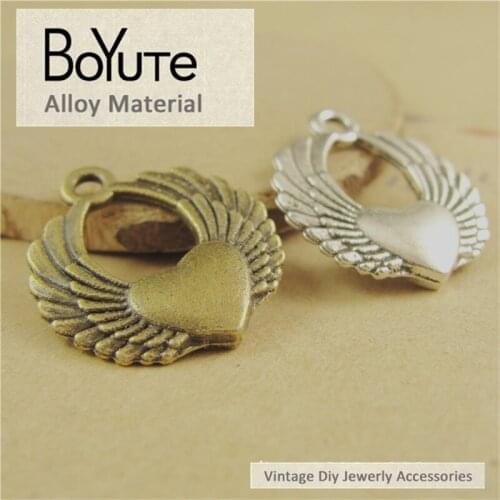 BoYuTe (50 Pieces/Lot) 19*22MM Vintage Jewelry Accessories Parts Antique Bronze Silver Plated Angle Wing Heart Love Pendant
