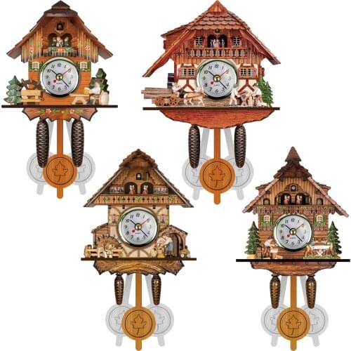 Cuckoo Clock Living Room Wall Clock Bird Cuckoo Alarm Clock Wall Watch Nordic Retro Wooden Living Room Home Day Time Alarm #2