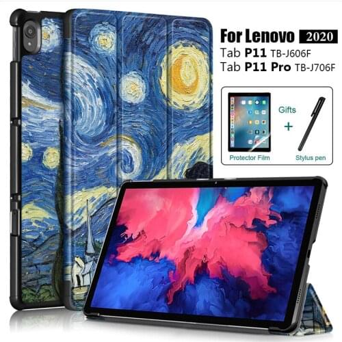 2020 New Case for Lenovo Tab P11 TB-J606F Lenovo Tab P11 Pro 11.5 inch Protective Third-Folding Cover Stand+Soft Film+ Stylus