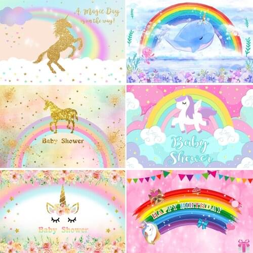 Newborn Rainbow Unicorn Photography Background Whale Shark Baby Shower Kids Portrait Birthday Party Backdrop Decoration Studio