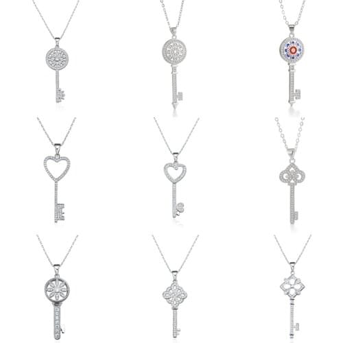 Juya Micro Pave Zircon Fashion Indian Key Pendant Necklaces For Women Girls Wedding Birthday Gift Necklace Supplies