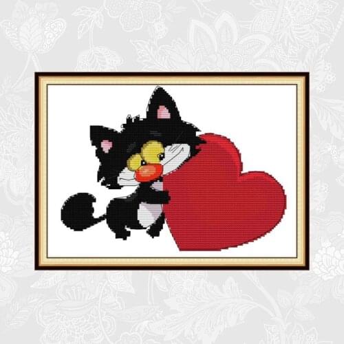 Joy Sunday Black Cat and Red Heart Chinese cross stitch kits DMC 14CT 11CT Cotton Fabric Home Decor Painting Wholesale