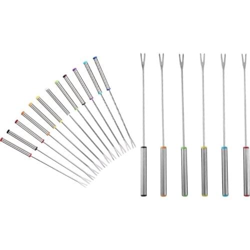 Long Handle Grill Rotisserie Forks Set Stainless Steel Fondue Forks Heat Resistant Roasting Sticks Kitchen Outdoor Tool