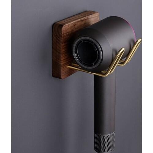 Wall-Mounted Hair Bracketr Holder Solid Wood Storage Rack Bathroom Bedroom Salon Hairdresser Curler Towel Power Plug Diffuser