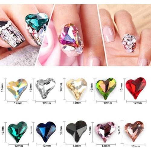 New 30 pcs nail art heart diamond jewelry 12x13mm pointed bottom shaped gems big Peach Heart Shap Diamond Nails Decorations