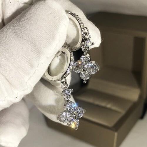 925 Silver New Womens Fashion Brand Jewelry Lucky Four-leaf Clover Earring Female Ice Flower Minimalism Women Earrings