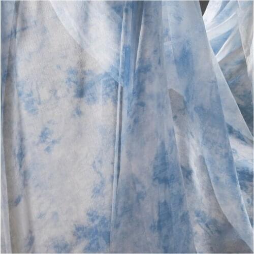 Width 57'' Sky Blue Double Side Tie Dyed Semi Transparent Chiffon Fabric By The Half Yard For Pants Skirt Shirt Material