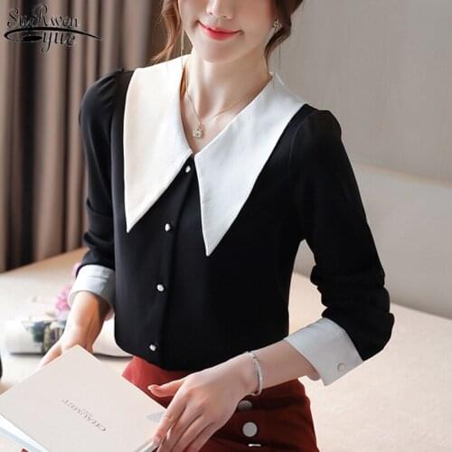 Casual Chiffon Blouse Women Solid Woman Shirt 2021 Autumn Loose Long Sleeve Korean Tops Cardigan Slim Button Sweet Blusas 10603