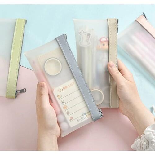 Simple Transparent TPU Leather Korean Fashion INS Pencil Bag Pouches Stationery Organizer Pencil Case Pencilcase School Pen Case