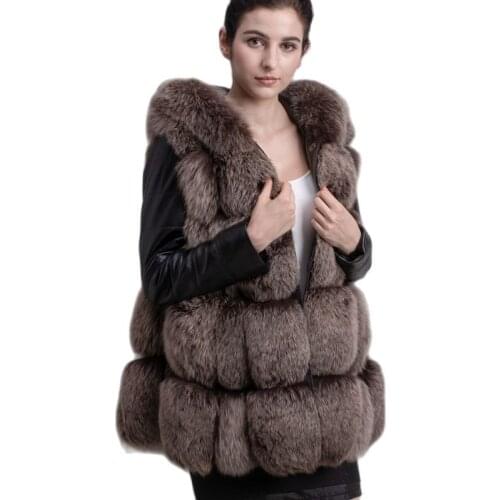 QIUCHEN PJ8107 2021 New arrival Free shipping full pelt solid real fox fur long vest detactable real sheep fur sleeve genuine