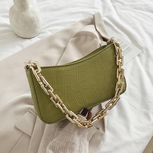 Luxury Handbag Women Bags Design Retro Leather Bag Stone Pattern Thick Chain Shoulder Bag Women Small Hobo Purses