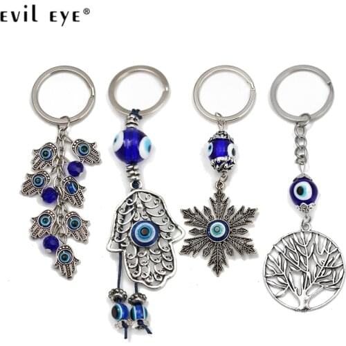 EVIL EYE Elephant Tortoise Fatima Hand Blue Turkish Evil Eye Keychain Silver Color Alloy Key Chain Holder for Women Men EY1083
