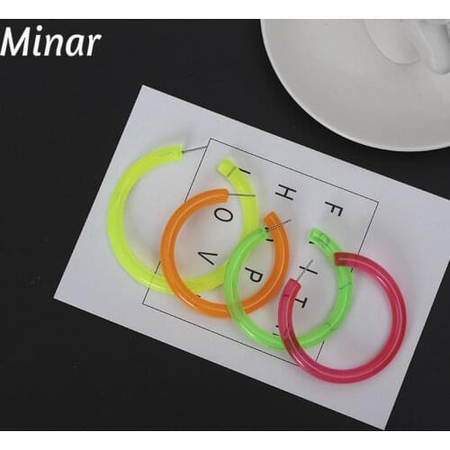 Transparent Resin Hoop Earrings Bright Color Thick Acrylic Round Earrings For Women pink green orange yellow Big Hoop Earrings