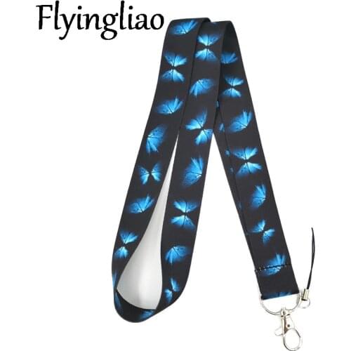 Blue Monarch butterfly Keychain Lanyards Id Badge Holder ID Card Pass Gym Mobile Phone Badge Holder Key Strap Webbings Ribbons