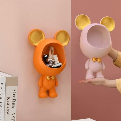 Nordic Cute Resin Bear Storage Box Wall Sticker Hotel Club Cafe Wall Mural Decoration Home Livingroom Porch Wall Hanging Crafts