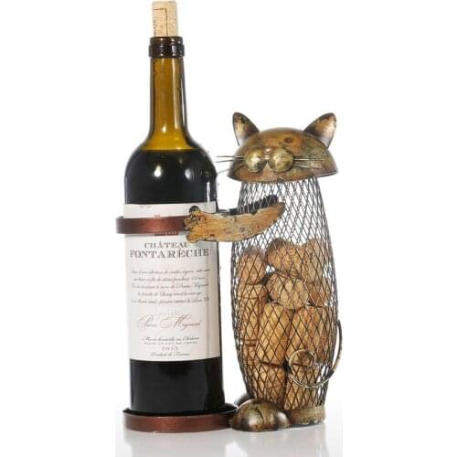 Cat Wine Rack Cork Container Bottle Wine Holder Kitchen Bar Metal Wine Craft Christmas Gift Handcraft Animal Wine Stand